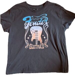 Fender Women’s XL T-Shirt Punk Folk Blues Rock N Roll Guitar Graphic Tee Dk Gray